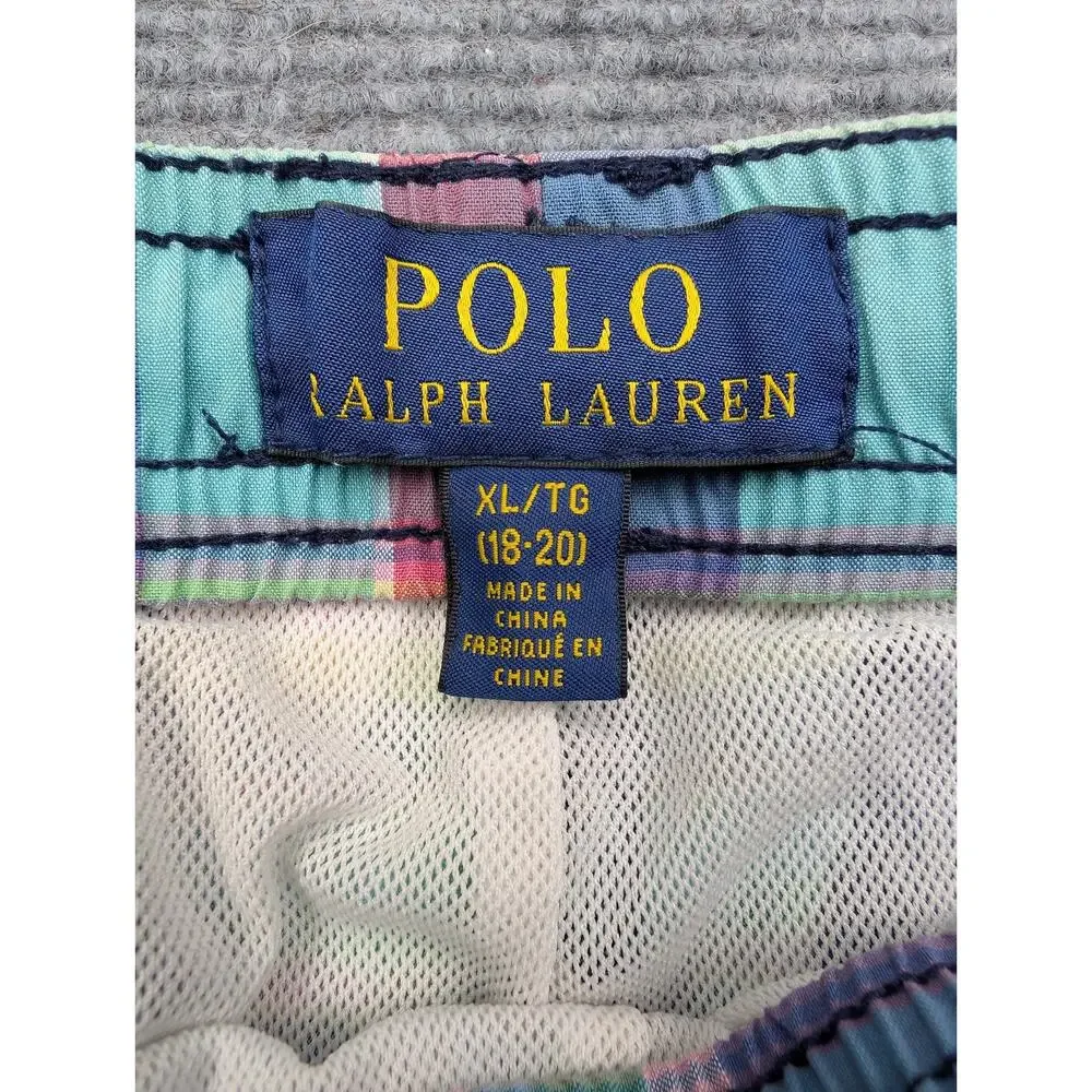 Polo Ralph Lauren Swim Trunks Boys XL Plaid Preppy Retro Pocket Lined Coastal